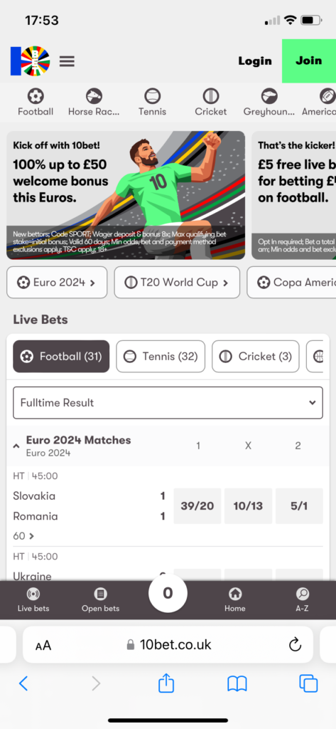 10bet mobile betting